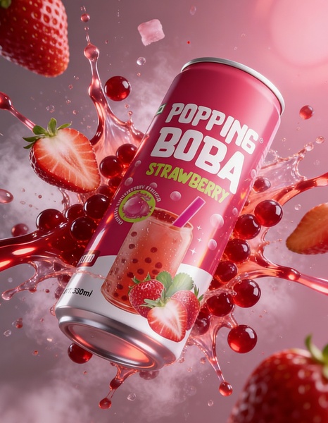 energy drink, sports drink, flavored beverage, canned drink, strawberry drink, functional beverage, performance drink, product launch, brand awareness, minimalist, energetic, fresh, red, pink